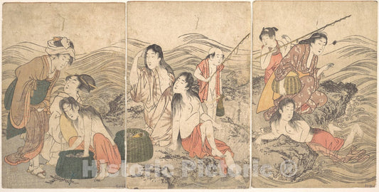 Art Print : Kitagawa Utamaro - Girl Fishers and Bathers - Japan : Vintage Wall Art