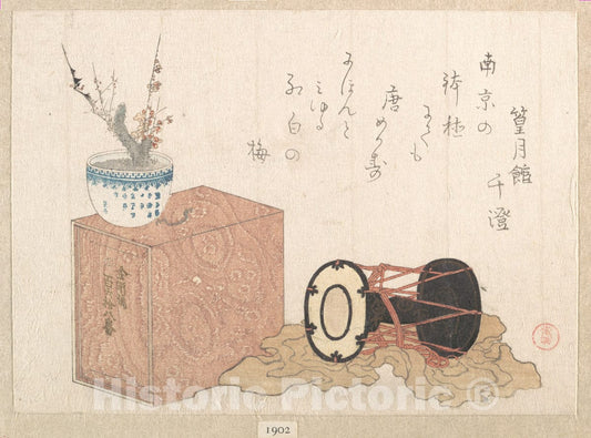 Art Print : Kubo Shunman - Still Life: a Drum and a Bookcase for The NOH Dance - Japan : Vintage Wall Art