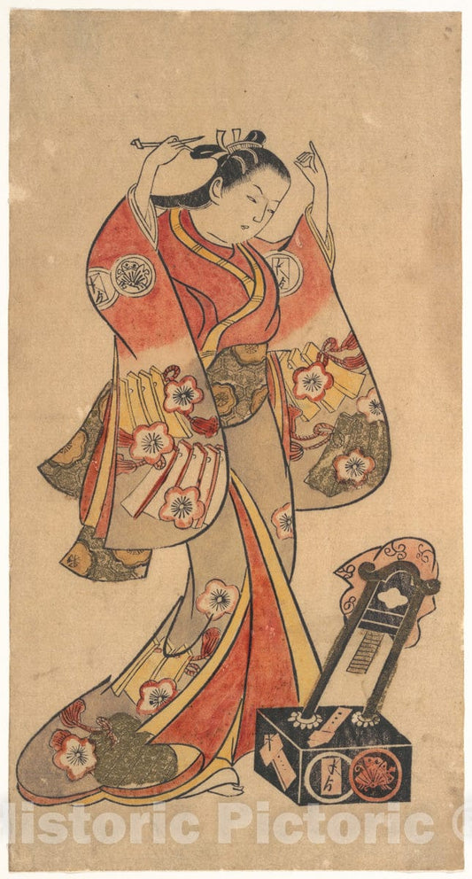 Art Print : Torii Kiyomasu II  - Yaoya Oshichi in the Play "Fuji no Takane" ("The High Peak of Mount Fuji")  : Vintage Wall Art