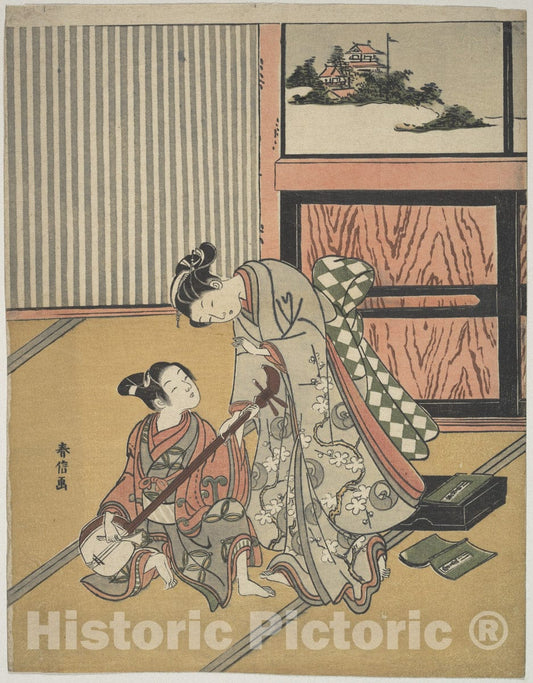Art Print : Suzuki Harunobu - The Music Lesson - Japan : Vintage Wall Art