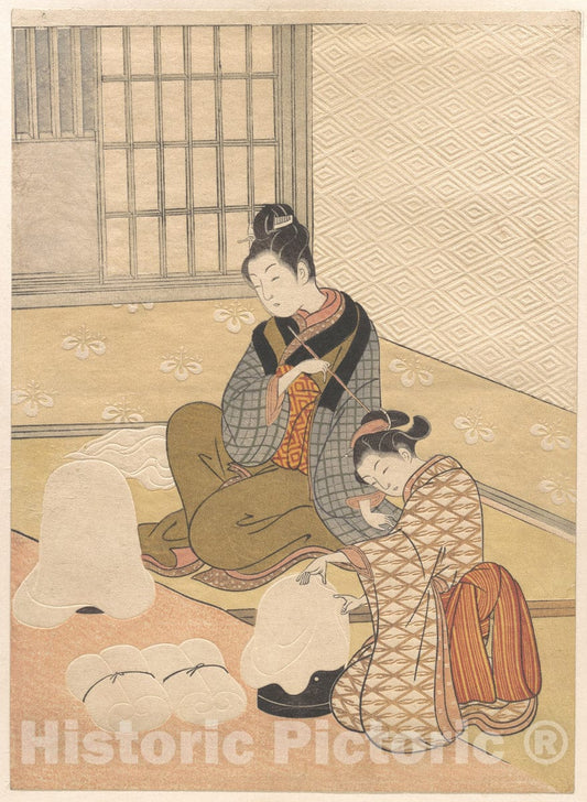Art Print : Suzuki Harunobu - Evening Snow on The Heater - Japan : Vintage Wall Art