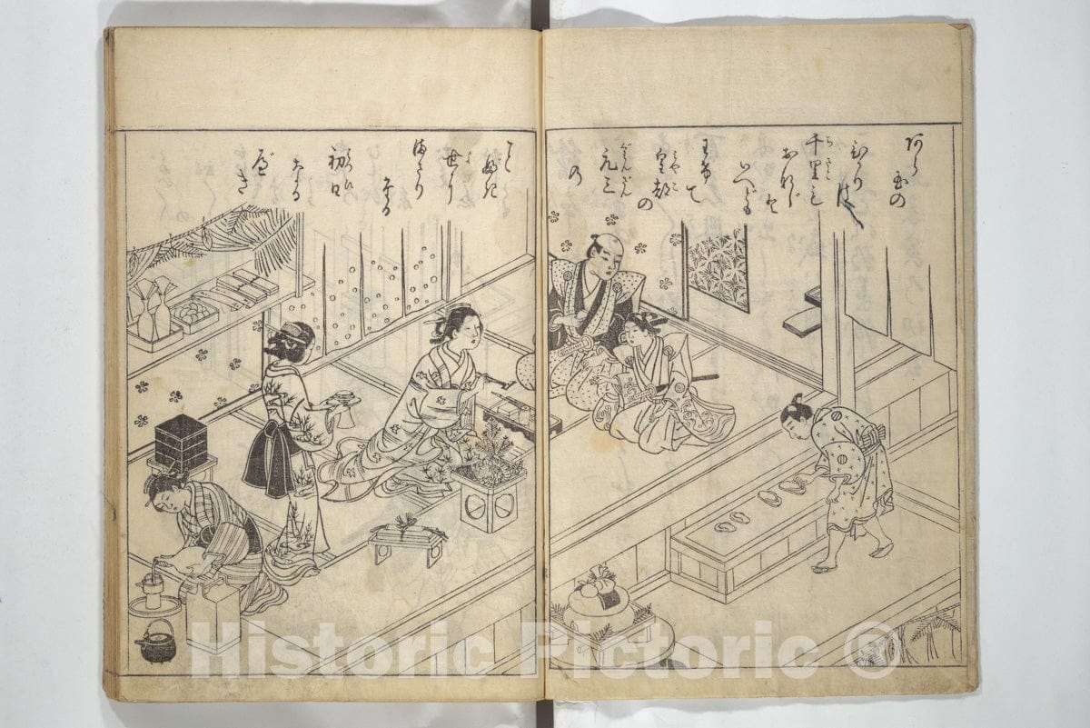 Art Print : Nishikawa Sukenobu - Picture Book of Life in The Capital (Ehon miyako z?shi) - Japan : Vintage Wall Art