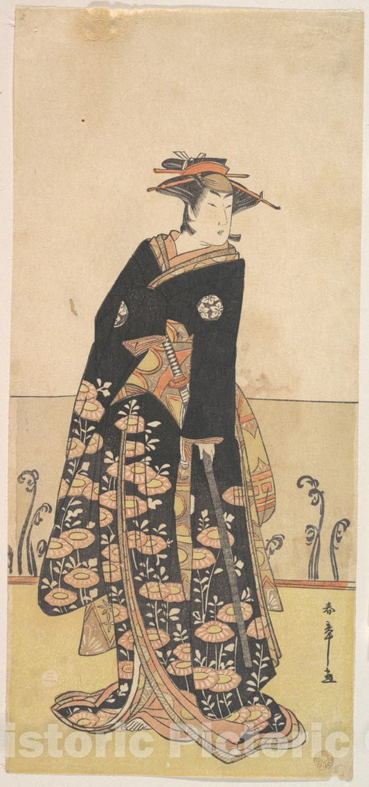 Art Print : Katsukawa Shunsh? - Osagawa Tsuneyo as a Tall Woman Dressed in a Black Uchikake - Japan : Vintage Wall Art