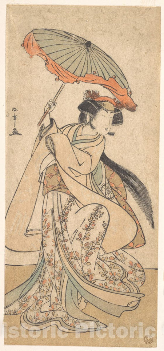 Art Print : Katsukawa Shunsh? - The Third Segawa Kikunojo as a Woman Dancing in a Shosa Act - Japan : Vintage Wall Art
