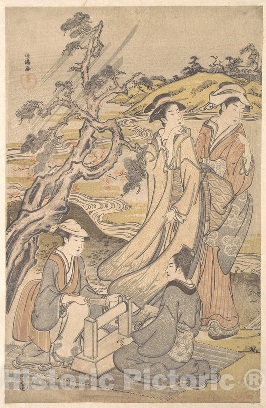 Art Print : Kubo Shunman - Group of Four Women on The Bank of a Winding Stream - Japan : Vintage Wall Art