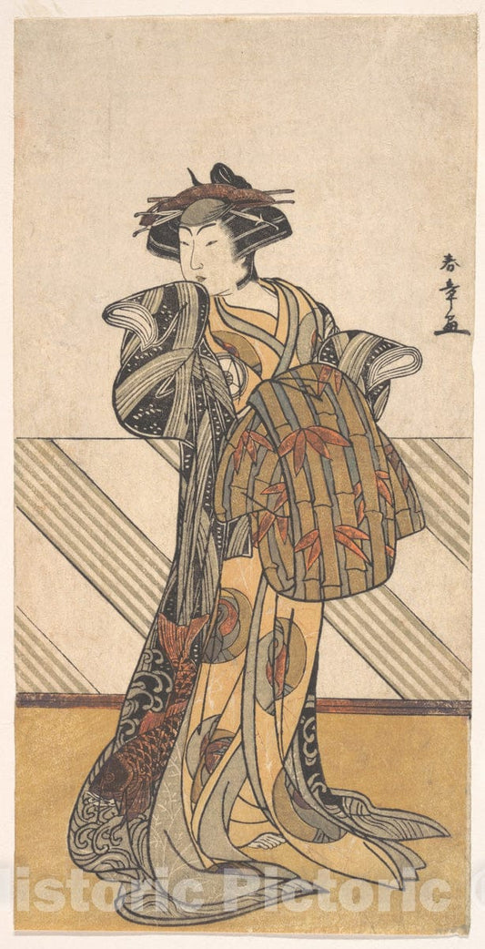 Art Print : Katsukawa Shunsh? - The Fourth Iwai Hanshiro as a Courtesan Dressed in a Pink Kimono - Japan : Vintage Wall Art