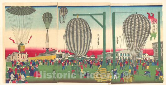 Art Print : Utagawa Yoshitora - Illustration of a Balloon Ascending (F?sen sh?y? no zu) - Japan : Vintage Wall Art