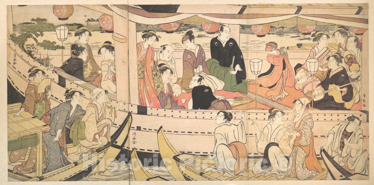 Art Print : Torii Kiyonaga - Pleasure Boat on The Sumida River - Japan : Vintage Wall Art