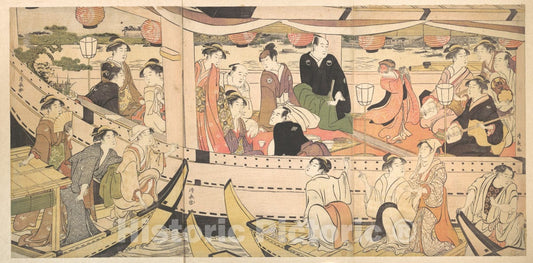 Art Print : Torii Kiyonaga - Pleasure Boat on The Sumida River - Japan : Vintage Wall Art
