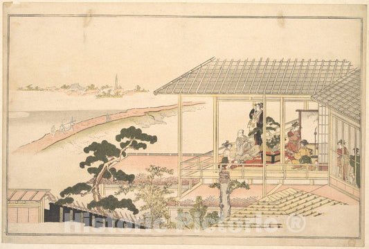 Art Print : Kitagawa Utamaro - A Party of Merrymakers in a House in The Yoshiwara on a Moonlight Night - Japan : Vintage Wall Art