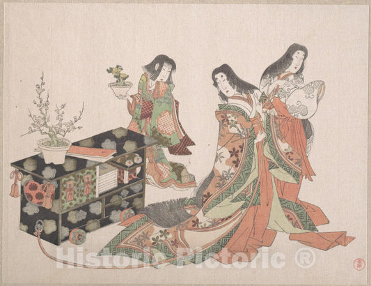 Art Print : Kubo Shunman - Court Ladies Dragging a Cabinet Along The Floor - Japan : Vintage Wall Art