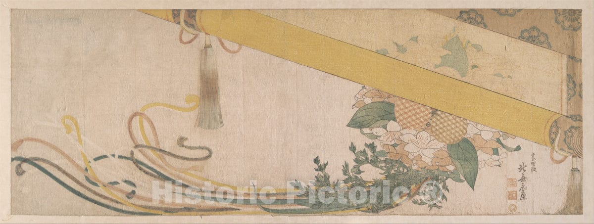 Art Print : Katsushika Hokusai - Basket of Flowers with Bamboo Blind - Japan : Vintage Wall Art