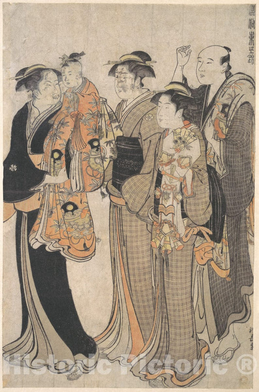 Art Print : Torii Kiyonaga - Mother Carrying Her Baby Girl to The Miya Mairi - Japan : Vintage Wall Art