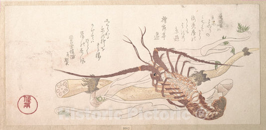 Art Print : Kubo Shunman - Lobster and Vegetables - Japan : Vintage Wall Art