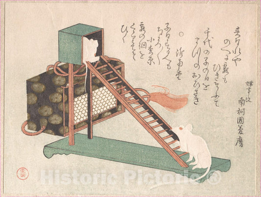 Art Print : Kubo Shunman - White Mice Playing - Japan : Vintage Wall Art