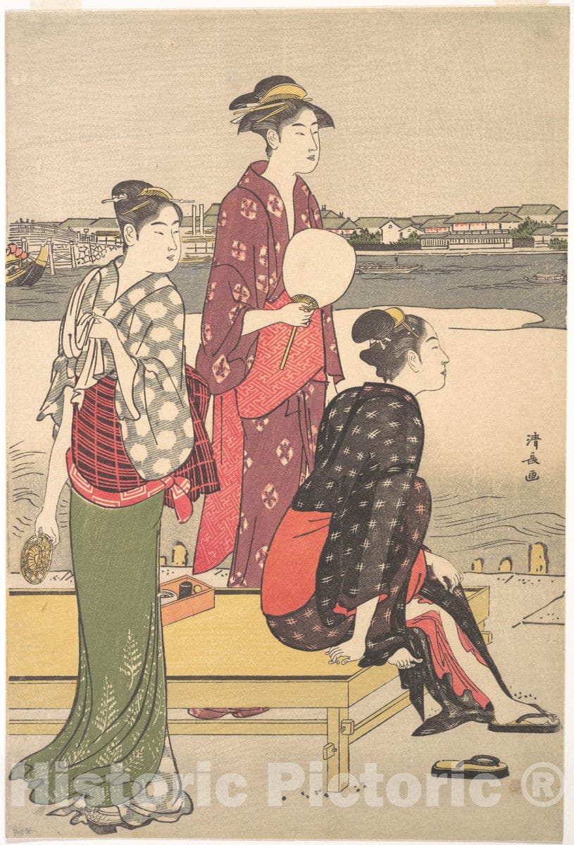 Art Print : Torii Kiyonaga - Evening on The Banks of The Sumida River - Japan : Vintage Wall Art