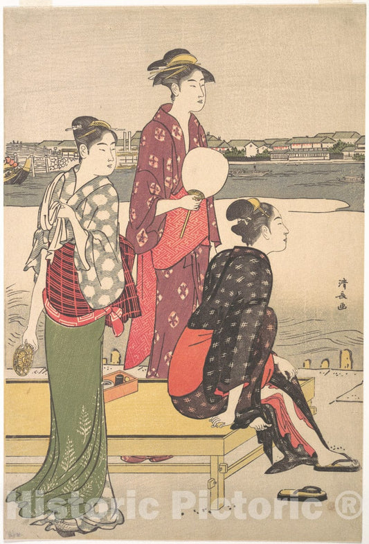 Art Print : Torii Kiyonaga - Evening on The Banks of The Sumida River - Japan : Vintage Wall Art