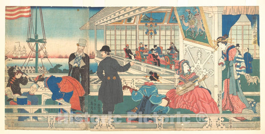 Art Print : Utagawa (Gountei) Sadahide - Home of Foreign Merchants in Yokohama - Japan : Vintage Wall Art