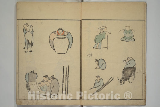 Art Print : Kuwagata Keisai - How to Draw Figures Simply (Jinbutsu ryakugashiki) - Japan v.2 : Vintage Wall Art