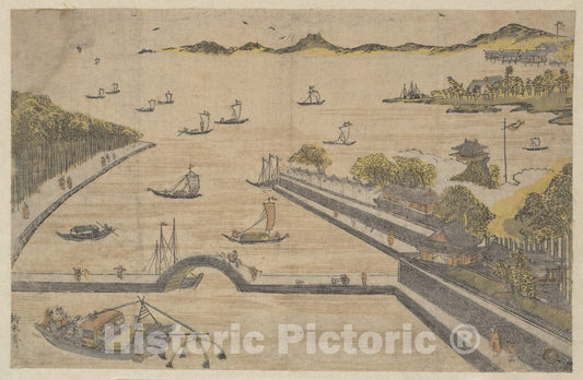 Art Print : Suzuki Harunobu - View of Fukagawa, Edo - Japan : Vintage Wall Art