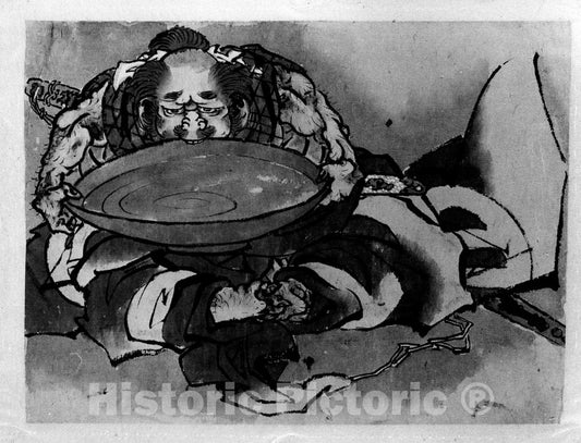 Art Print : Katsushika Hokusai - Sakata Kintoki Drinking Sake Wine - Japan : Vintage Wall Art