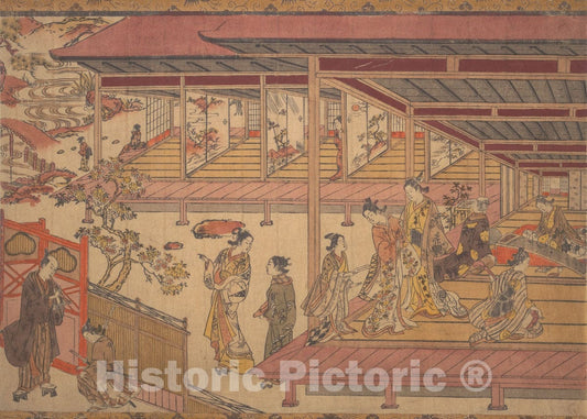 Art Print : Okumura Masanobu - A Man Standing Outside The Gate of a Large House - Japan : Vintage Wall Art