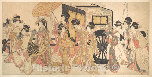 Art Print : Kitagawa Utamaro - A Noble Lady Visiting a Shinto Shrine - Japan : Vintage Wall Art