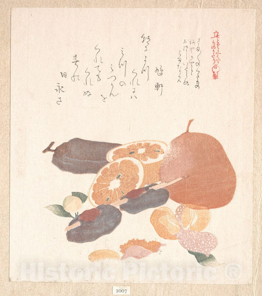 Art Print : Kubo Shunman - Oranges and Dried Persimmons - Japan : Vintage Wall Art