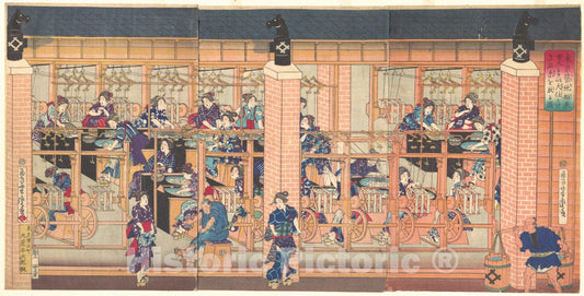 Art Print : Utagawa Yoshitora - Imported Silk Reeling Machine at Tsukiji in Tokyo - Japan : Vintage Wall Art