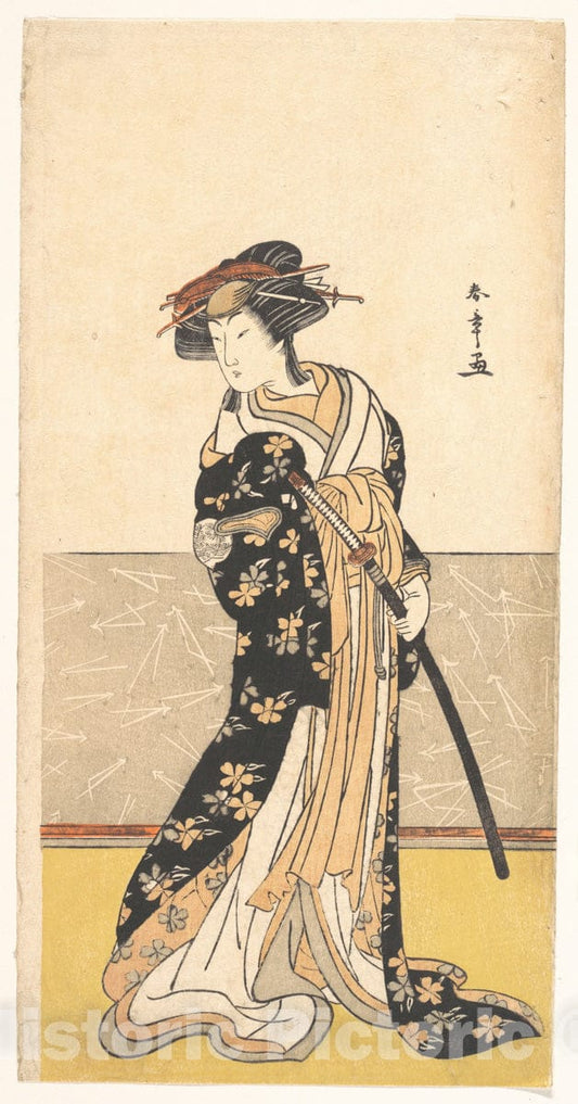 Art Print : Katsukawa Shunsh? - The Actor Nakamura Rik?, as a Courtesan with a Sword - Japan : Vintage Wall Art