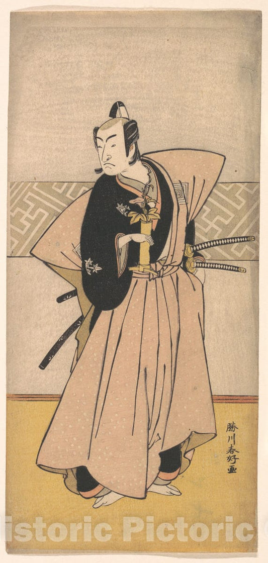 Art Print : Katsukawa Shunk? - The Actor Ichikawa Omezo as a Samurai with Two Swords - Japan : Vintage Wall Art