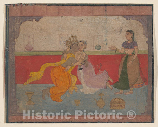 Art Print : Krishna Kisses Radha: Page from the Boston Rasikapriya (Lover's Breviary) : Vintage Wall Art
