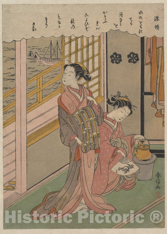 Art Print : Suzuki Harunobu - Waves on Moonlight - Japan : Vintage Wall Art
