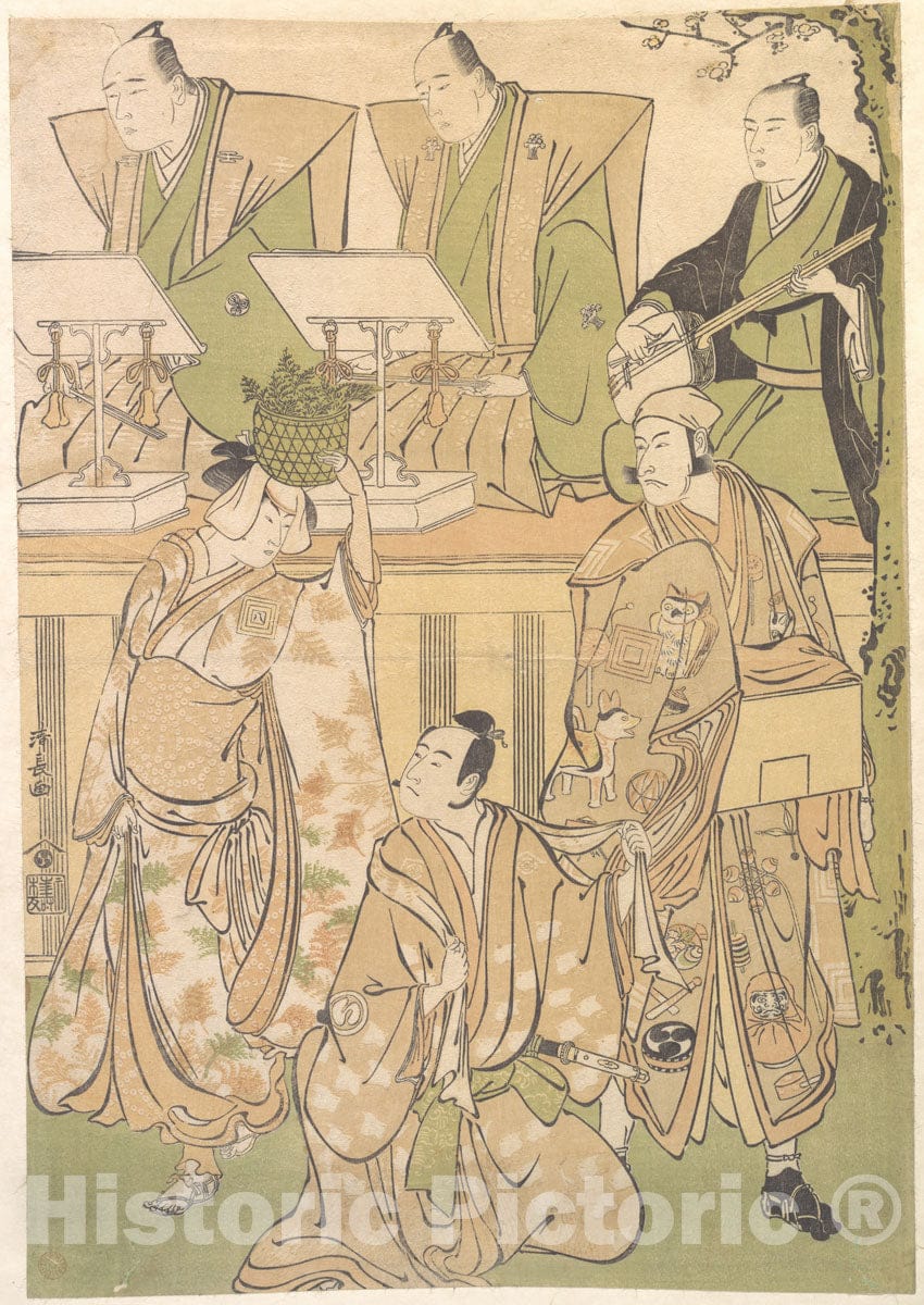Art Print : Torii Kiyonaga  - Dekuroku byoe the Stree Puppet-showman  : Vintage Wall Art