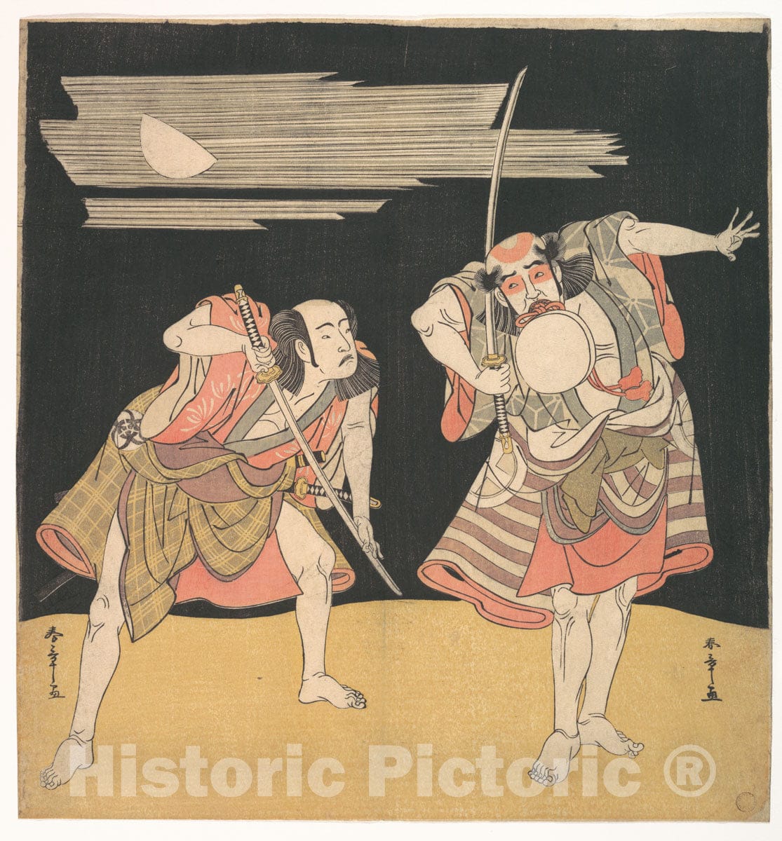Art Print : Katsukawa Shunsh? - The Actors Otani Tomoemon I and Bando Mitsugoro I - Japan : Vintage Wall Art