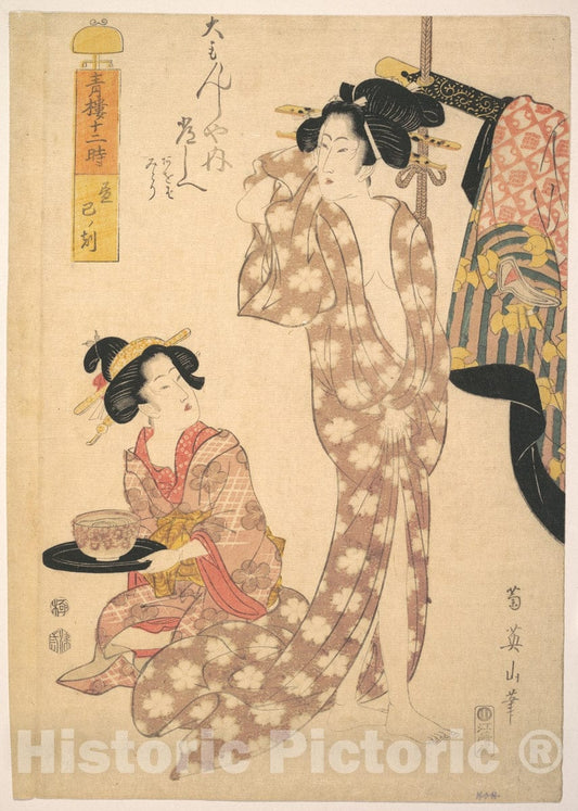 Art Print : Kikugawa Eizan - Young Woman Making Her Toilet - Japan : Vintage Wall Art