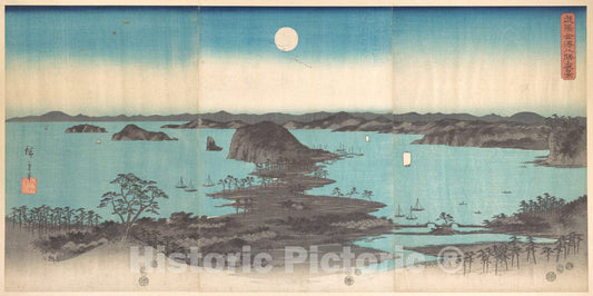 Art Print : Utagawa Hiroshige - Panorama of The Eight Views of Kanasawa Under a Full Moon - Japan : Vintage Wall Art