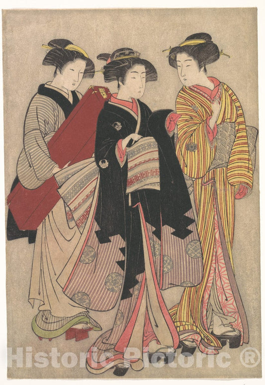 Art Print : Kitao Shigemasa - Two Geishas Out Walking - Japan : Vintage Wall Art