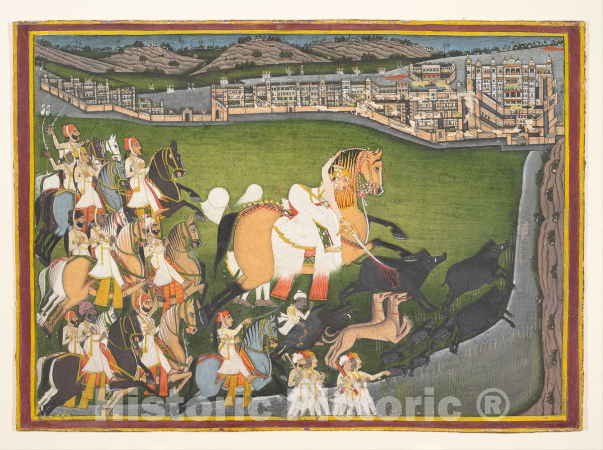 Art Print : A Prince Hunting Boars with His Retinue : Vintage Wall Art