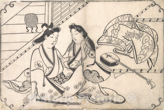 Art Print : Hishikawa Moronobu - Two Lovers - Japan : Vintage Wall Art