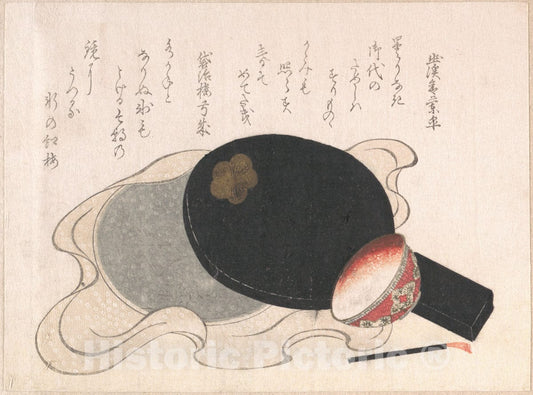 Art Print : Yukeisha - Mirror with Cover, Bowl and Brush for Rouge - Japan : Vintage Wall Art