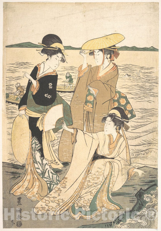 Art Print : Utagawa Toyokuni I - Three Young Ladies by The Seashore - Japan : Vintage Wall Art