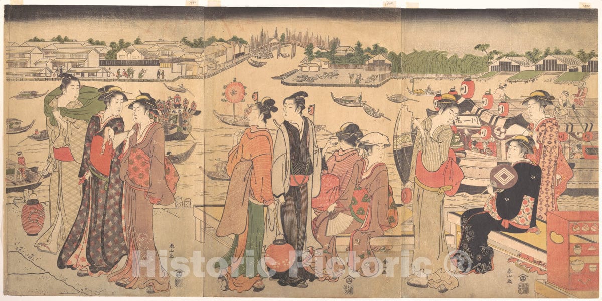 Art Print : Katsukawa Shunzan - Festival by The Sumida River - Japan : Vintage Wall Art