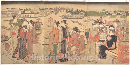 Art Print : Katsukawa Shunzan - Festival by The Sumida River - Japan : Vintage Wall Art