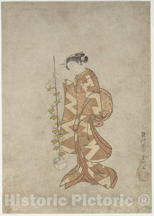 Art Print : Suzuki Harunobu - Modern Representation of The Poetess Kaga no Chiyo - Japan : Vintage Wall Art