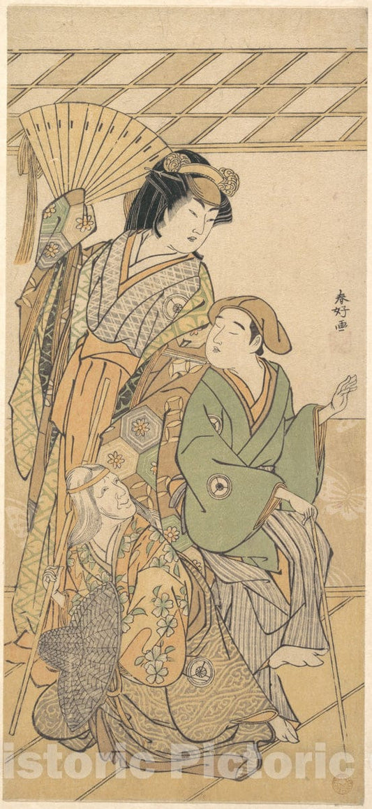 Art Print : Katsukawa Shunk? - The Fourth Iwai Hanshiro in Three Roles of The shosa Shichi Henge - Japan : Vintage Wall Art