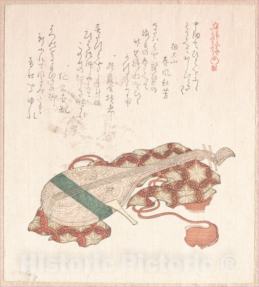Art Print : Kubo Shunman - Biwa (Japanese Lute) with Cover - Japan : Vintage Wall Art