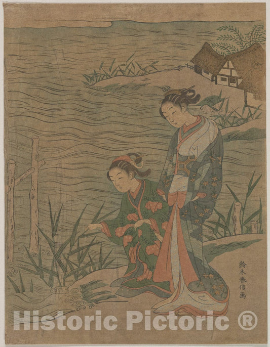 Art Print : Suzuki Harunobu - Two Young Ladies at The Shore - Japan : Vintage Wall Art