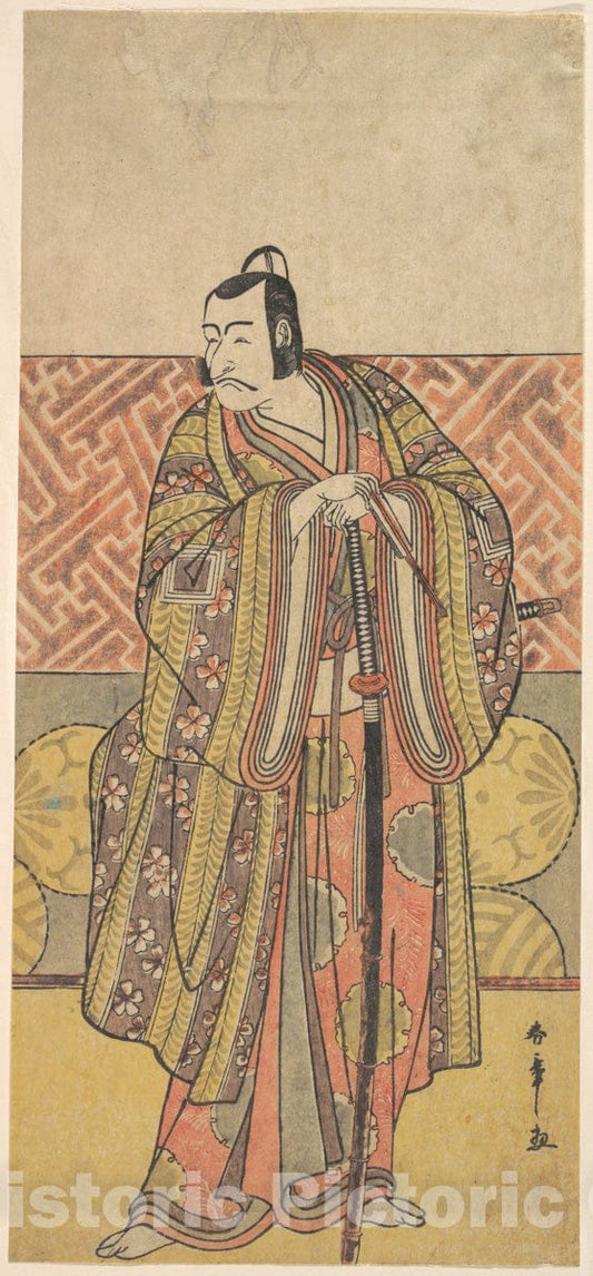 Art Print : Katsukawa Shunsh? - Ichikawa Danjuro V as Kudo Suketsune, Richly Attired, Leaning on His Sword - Japan : Vintage Wall Art