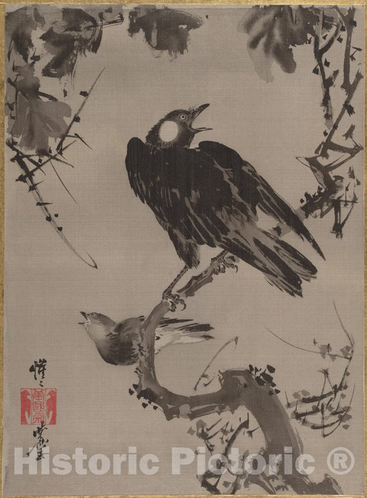 Art Print : Kawanabe Ky?sai - Starlings on a Branch - Japan : Vintage Wall Art